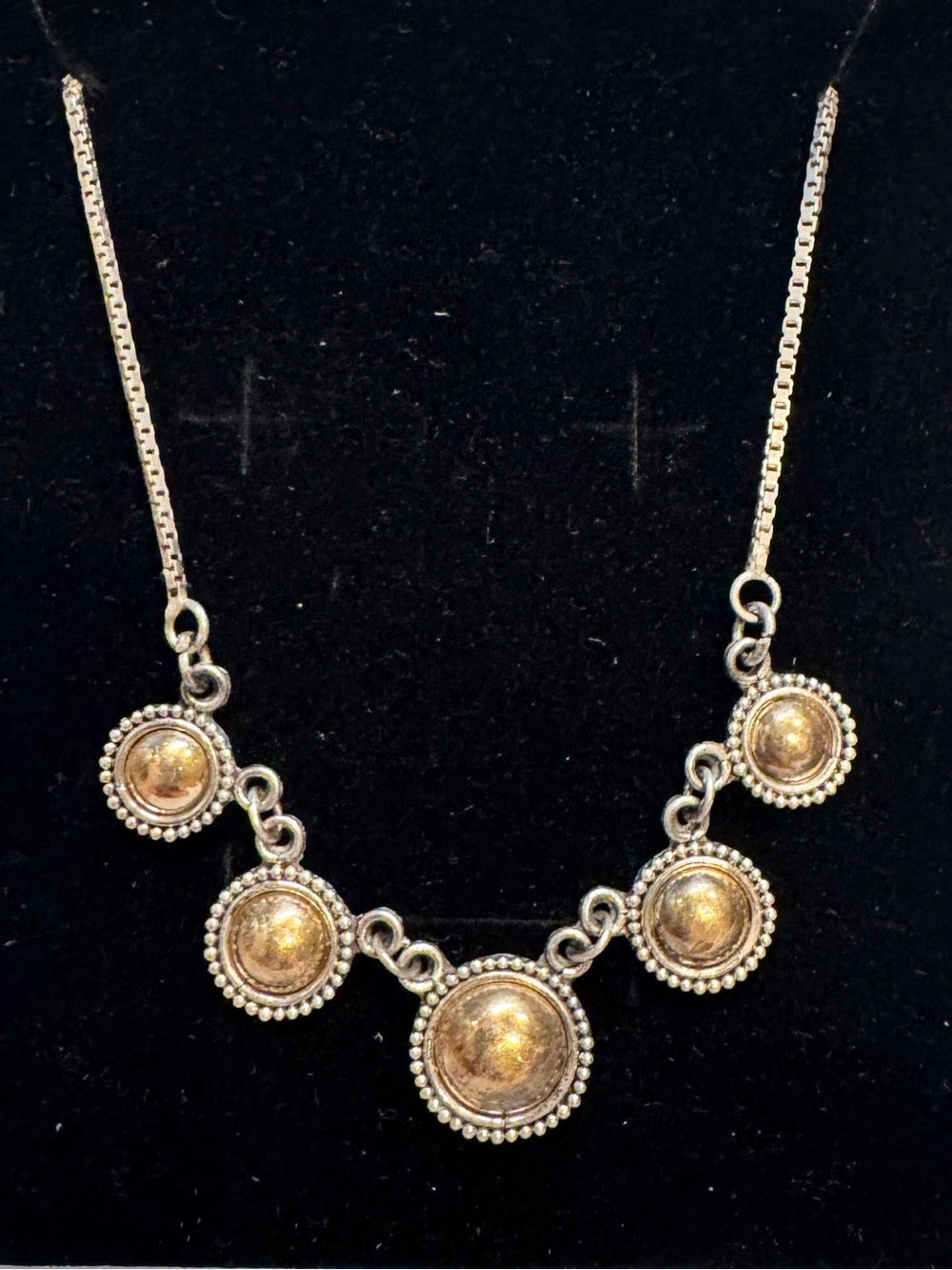 925 Sterling Silver vintage Necklace with Gold-Tone Medallions -